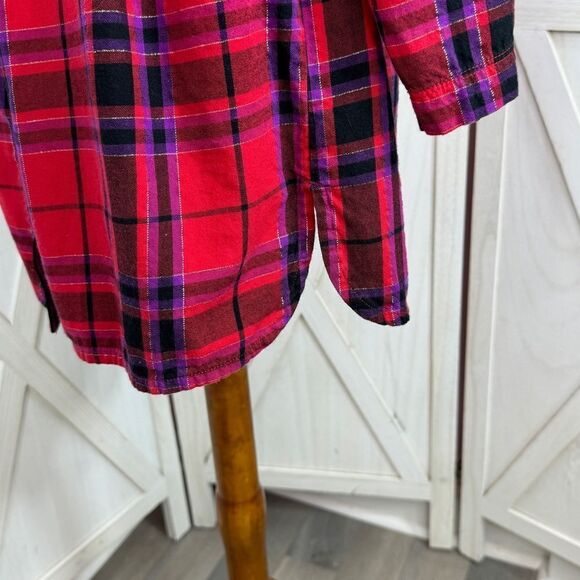 Victoria’s Secret Plaid Flannel Cinch Waist Sleep Nightshirt Red Pink Medium - Picture 8 of 13